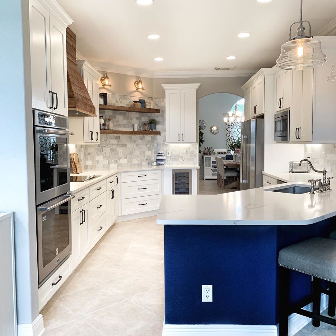 JSI Cabinetry White and Navy Kitchen Cabinets
